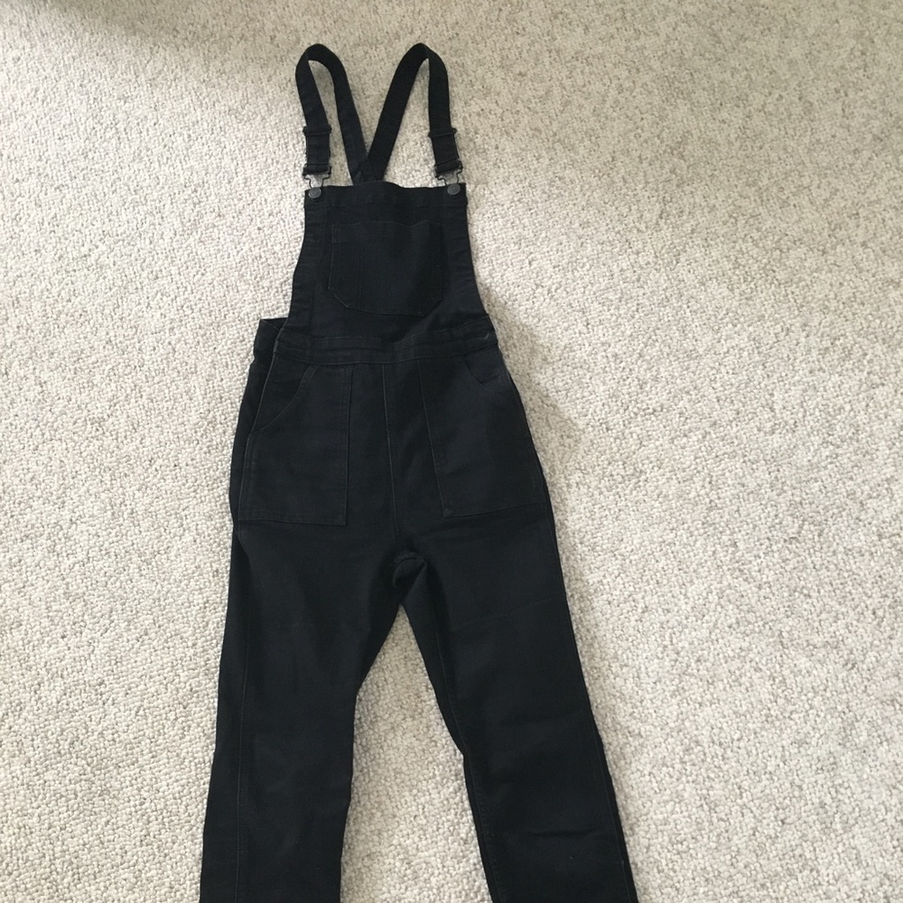 Black denim overalls